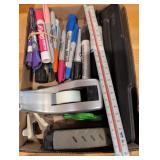 Office items, tape holder,markers, ruller, stapler