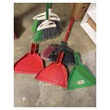 3 brooks & 3 dust pans - 1 broomï¿½s handle has