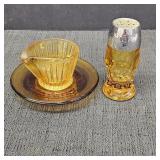 Vintage Amber Glassware: Mini Ashtray & Salt