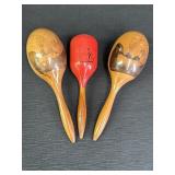Pair of 10.5in & 9in wooden maracas w/hand-painted