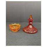 Amberina glass hobnail fairy lamp base & a tall