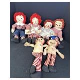 6 vtg Raggedy Ann & Andy dolls, 15-19in., some