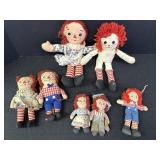 7 small Raggedy Ann & Andy plush dolls, 4.5-12in.