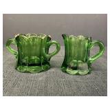 Emerald Green Glass Cream & Sugar Bowl