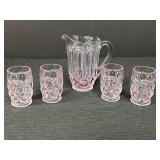 Weishar pink glass miniature pitcher w/4 glasses,