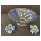 Colony Blue Dogwood bowl & 2 candle blocks -