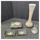 VTG Disney Trinket Set & Blown Glass Vases