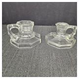 (2) VTG Clear Glass Octagon Chamber Candle Holders