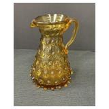 Amber glass hobnail pitcher w/applied handle, 6in