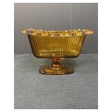 Amber Glass Pedestal Dish, F.T.D.A. 1981, 4.25in H