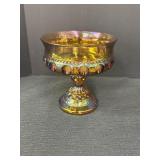 Amber carnival glass compote, 5.25in H