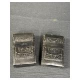 2 hand tooled black leather cigarette pouches,