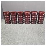 (6) Ruby Red Glass Wavy Tumblers