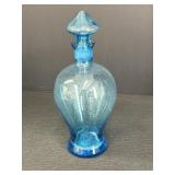 Turquoise blue glass decanter, 9in H., couple