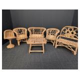 Wicker Doll Furniture, chairs, table, bench