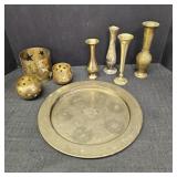 Brass & Silver Plated Tray, Candle Holders, &