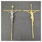 (2) Vintage Brass Crucifix 10in Wall Hangings
