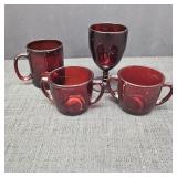 (4) Vintage Ruby Red Glass Cups