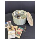 Harvey Green Wicker Sewing Basket w/spool shelf
