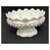 6.5" Hobnail Milk Glass Candle Bowl