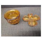Amber footed dish & 3 leaf clover dish