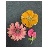 (3) Enamel Floral Brooches