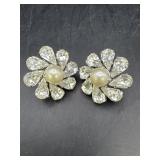 Trifara Clear Rhinestone Clip Earrings