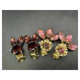 Lavender & Pink Rhinestone Clip Earrings