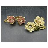 Coro Gold Toned Floral Earrings & misc Floral