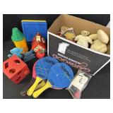 Variety of toys, yard games, plush bears