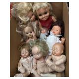 Variety of 8 vtg baby dolls, one is a tumbling