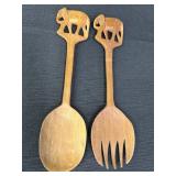 Pair of Carved Wood Elephant Salad Servers, 12in