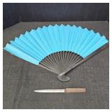 Blue Hand-Held Folding Fan & Letter Opener