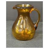 Vtg. 4in amber glass pitcher w/applied handle -