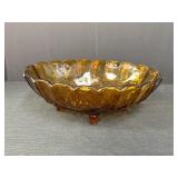 Amber glass fruit design footed centerpiece bowl,