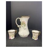 Wheelock Floral Porcelain Pitcher & 2 Cups