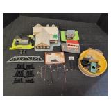 Misc Train track accessories, houses, gas station