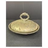 Silver plated covered dish, bowl is 8.5in dia x