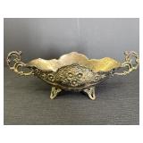 Silver plated ornate design footed oval bowl,
