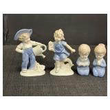 4 Porcelain Figurines Boy Watering Flowers, Girl