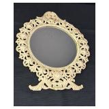 Cast iron scroll work wall mirror, 7in dia. mirror