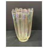 Celestial Opalescent Clear Glass Fluted Vase, 8in