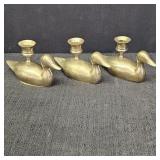 (3) Vintage Brass Duck Candle Holders.