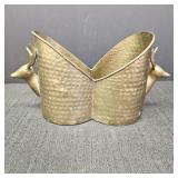 VTG Hammered Brass Double Wine Bottle Caddy