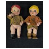 1972 General Mills Sipping Sam & Sue dolls, 6in.,
