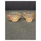 Pink Depression Glass Sugar Bowl & Creamer Set