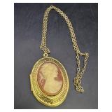 Gold Toned Oval Locket w/ Cameo