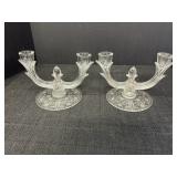 2 Etched Floral Double Candlestick Holder