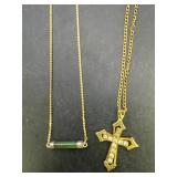 Jade like Bar Necklace & Unmarked Cross Necklace