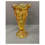 Amber glass vase, moon & stars pattern, scalloped